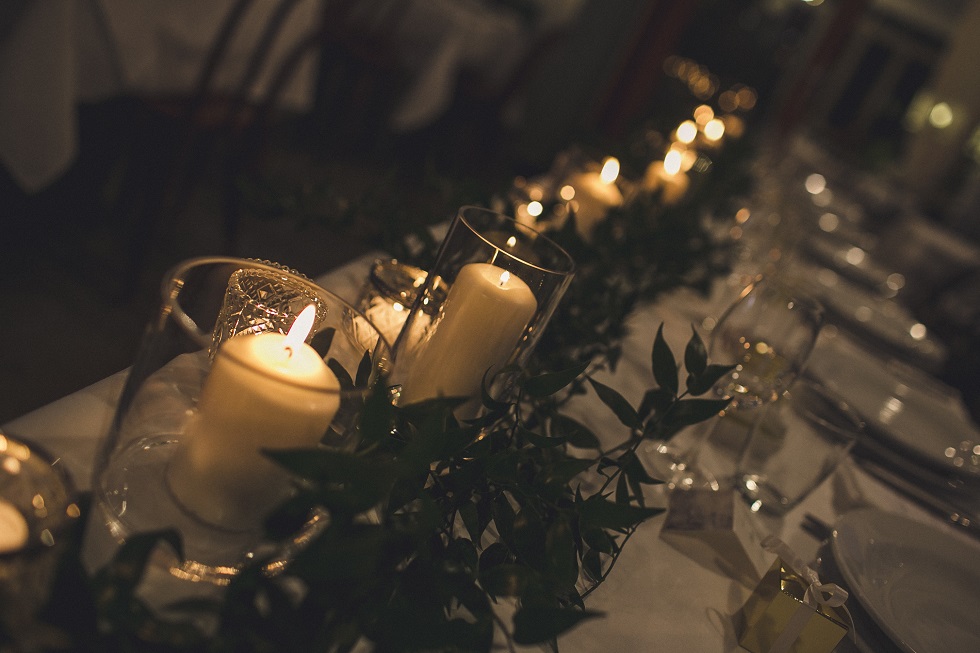 wedding table garland and candles