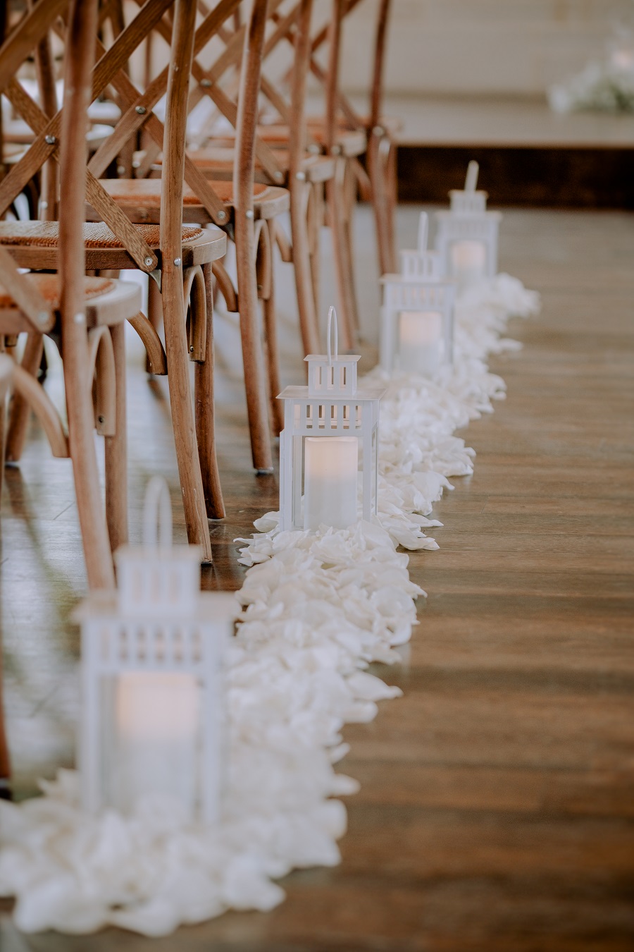 wedding aisle styling of petal with candles