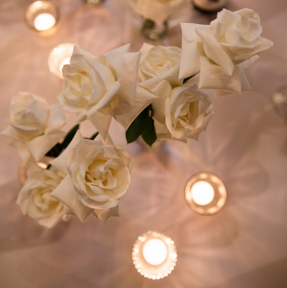 White roses and candles