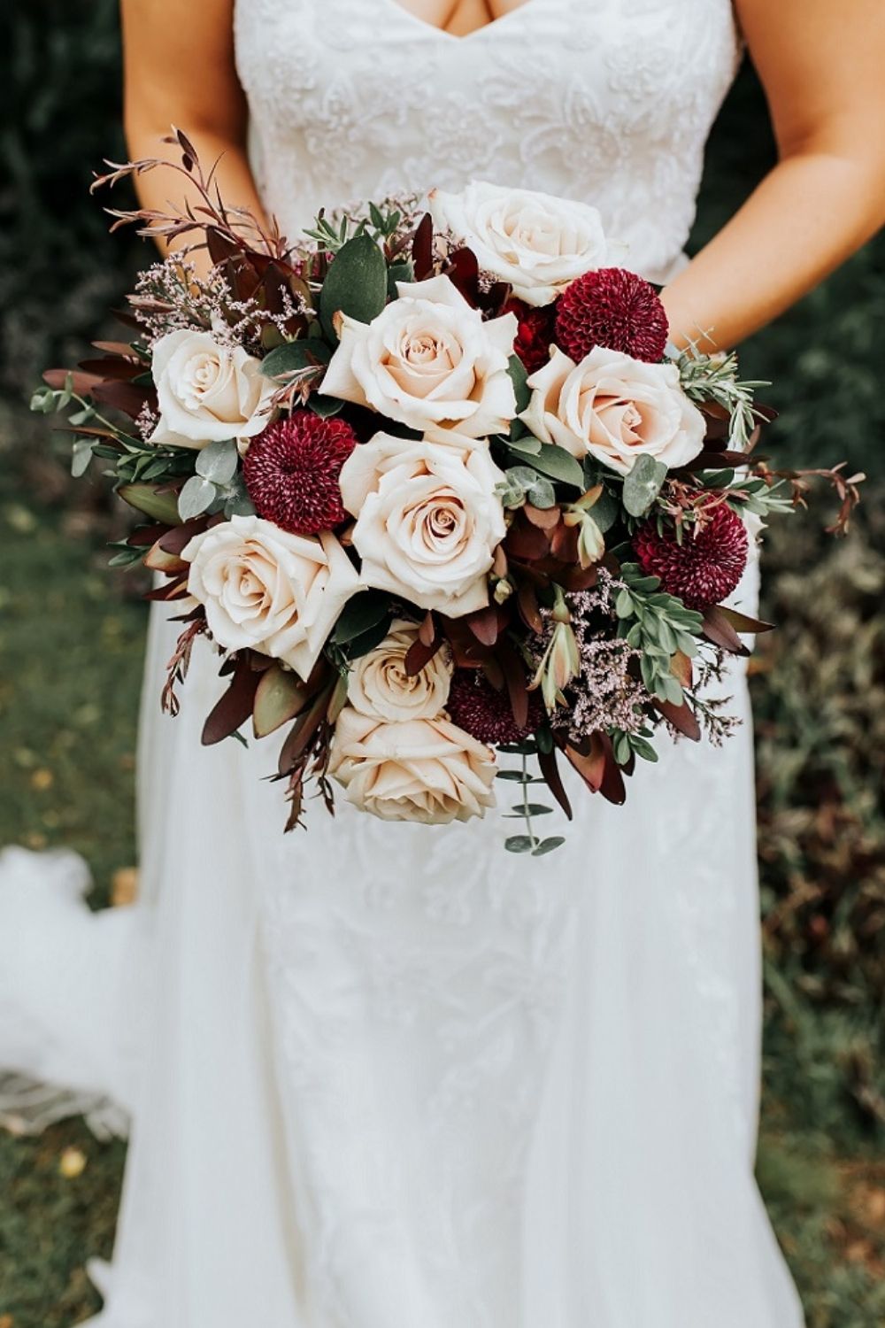 Blush and burgundy wedding bouquet