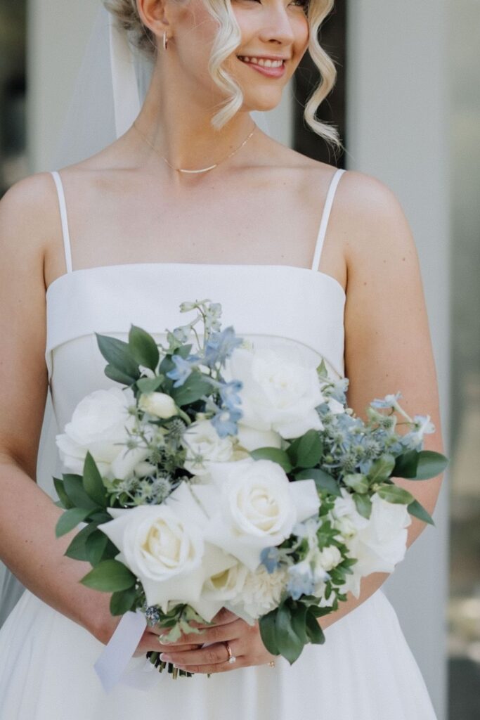 light blue and white wedding bouquet