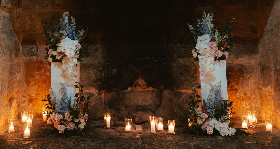 Wedding plinth flower arrangements